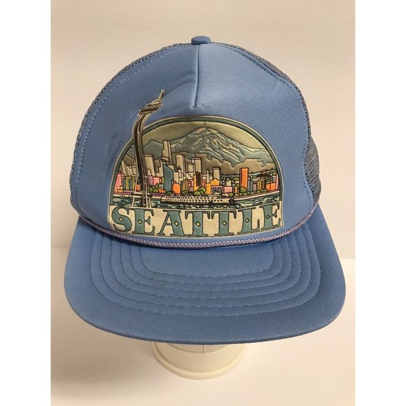 Vintage Seattle Washington Tourist Blue Snapback Hat - Picture 1 of 8